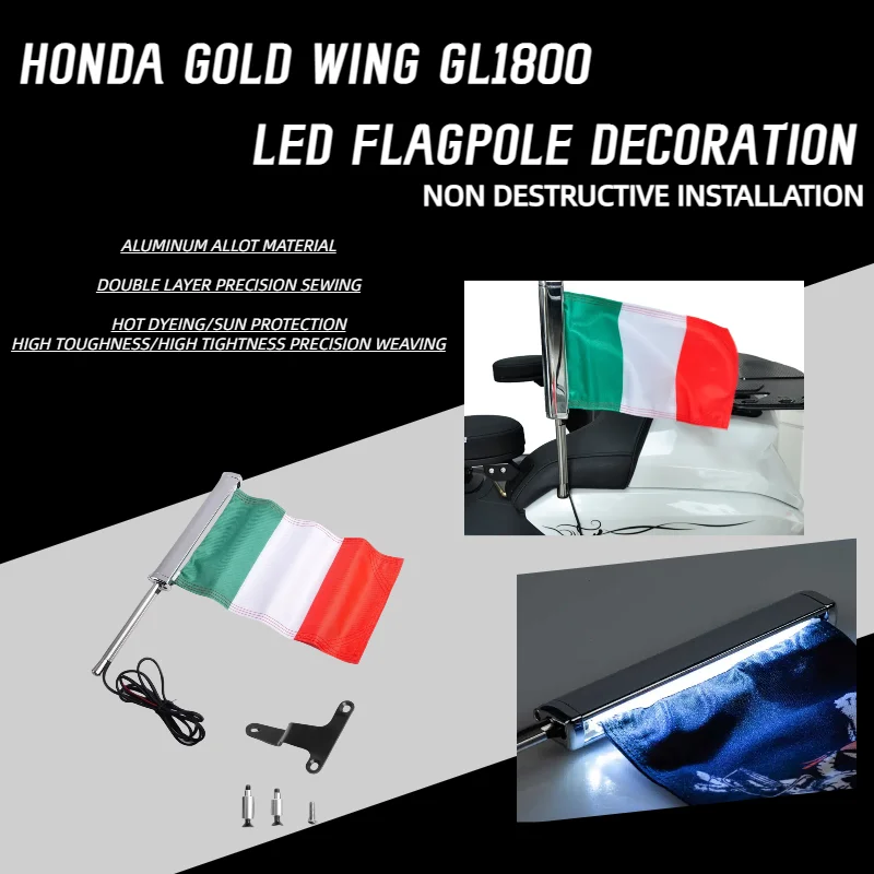 

Gold wing GL1800 motorcycle accesorios For Honda Italy Flag Decoration LED Passenger moto Luggage Flag Set Flagpole-PANICAL