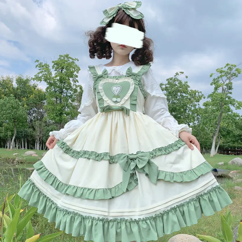 

Summer Sweet Lolita Jsk Princess Party Dress Women Kawaii Bow Fresh Rural Style Mini Dresses Girls Ruffles Patchwork Vestidos