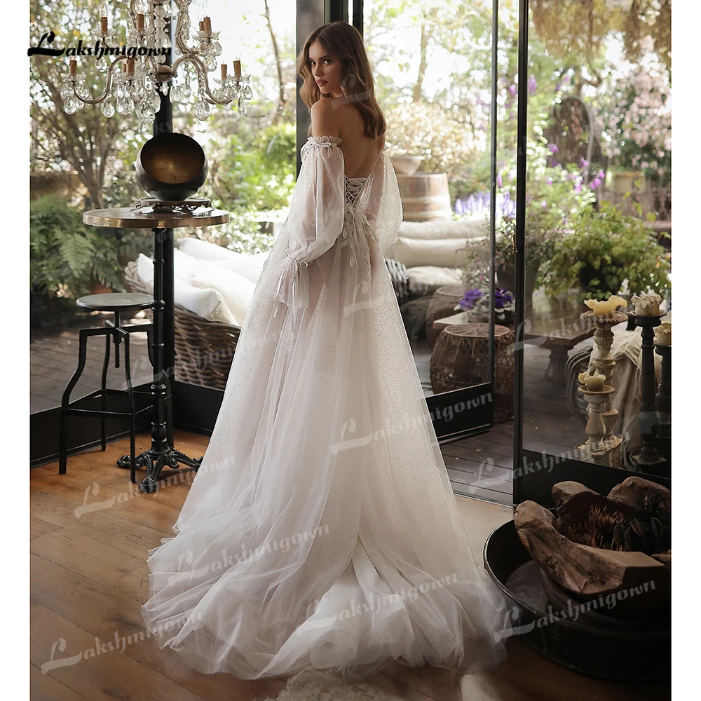 Lakshmigown Sexy Sweetheart Collar Puff Sleeve Lace Top A Line Wedding Dress Customized Boho Bridal Gowns vestidos de novia robe 4