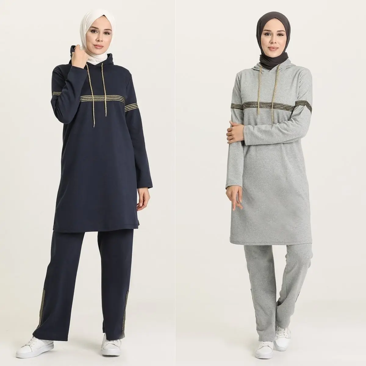 

Hooded Tracksuit Set Hooded Rope Detail Unlined Long Sleeve Seasonal Summer Women Hijab Clothing Muslim Fashion Stylish