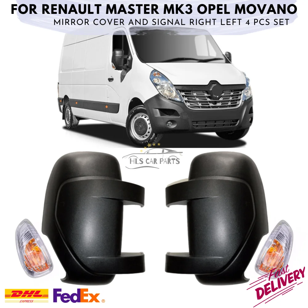 

FOR RENAULT MASTER MK3 OPEL MOVANO 2010-2020 MIRROR COVER AND SIGNAL RIGHT LEFT 4 PCS SET OEM 963016903R 963021976L