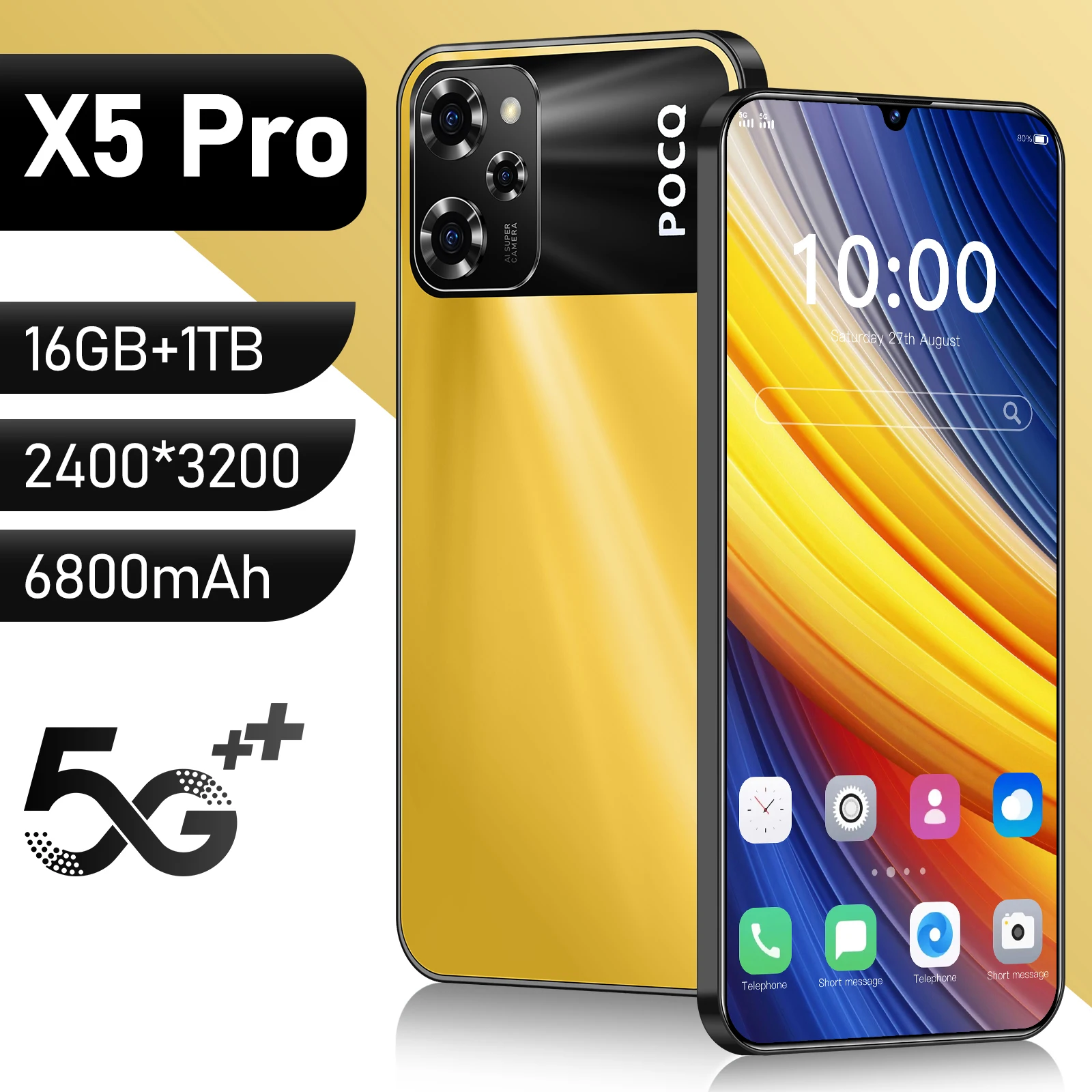 Mobile Phones X5 pro 7.3 HD Screen Smart Phone Original 16G+1T 5G Dual ...