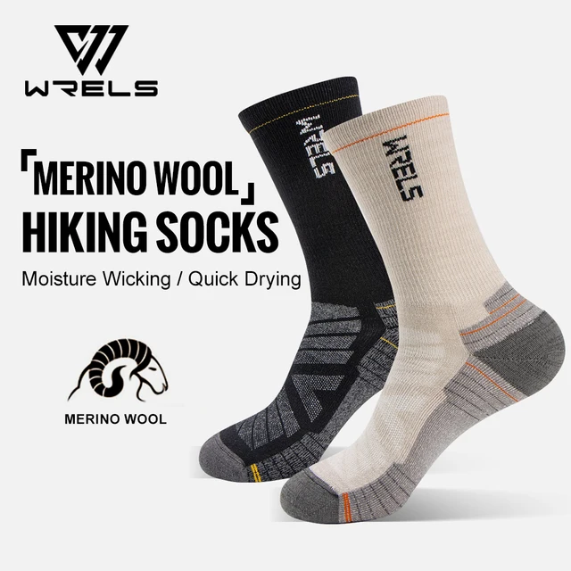 WRELS chaussettes en laine mérinos chaussettes de course de randonnée doux léger Absorption des chocs amortissement mi-mollet respirant cheville chaussettes de cyclisme