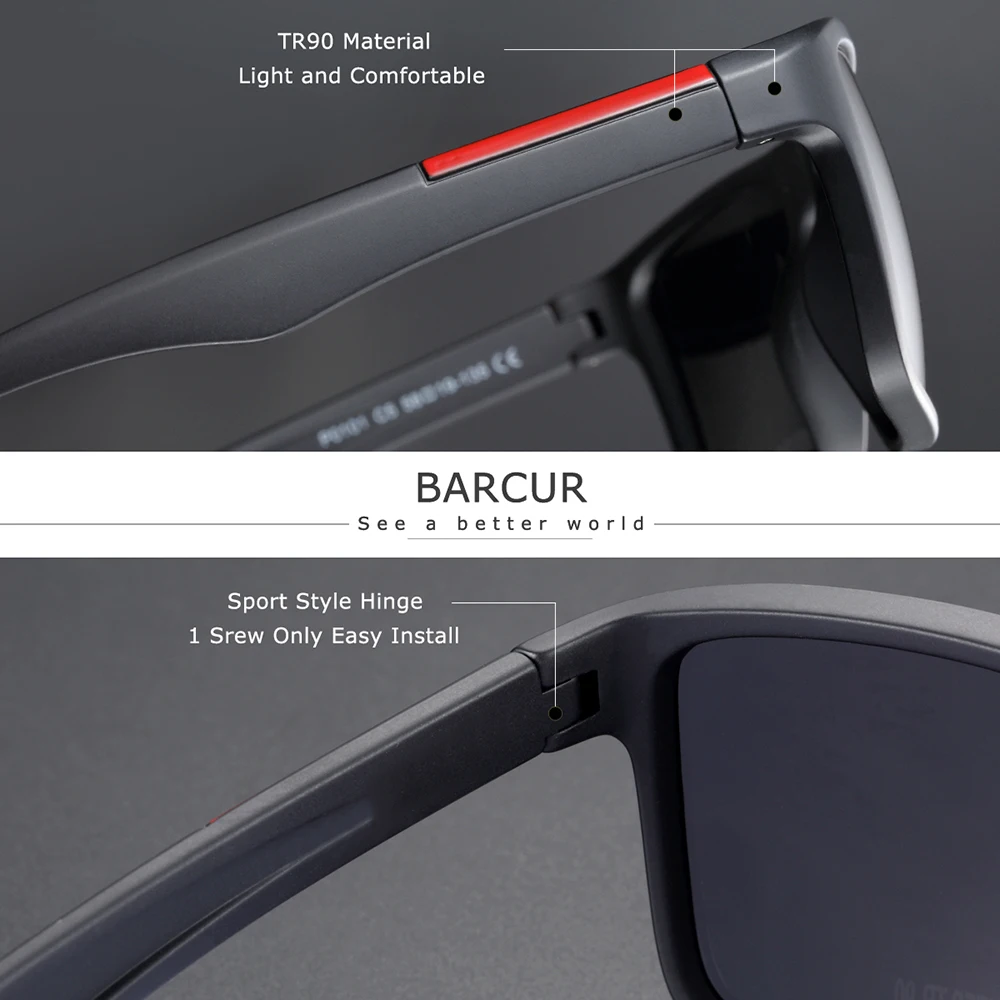 Мужские и женские солнцезащитные очки BARCUR, брендовые ультралегкие поляризационные солнцезащитные очки TR90 с квадратной оправой и защитой UV400
