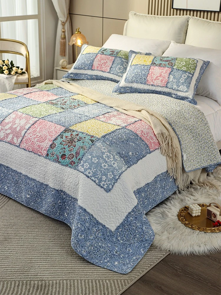 Tagesdecke aus Baumwolle auf dem Bett, Patchwork-Bettdecke, gesteppte Deckendecke, Cubrecam-Bettdecke Colcha, karierte Sommerdecke, 150 x 200 cm – Detail 1