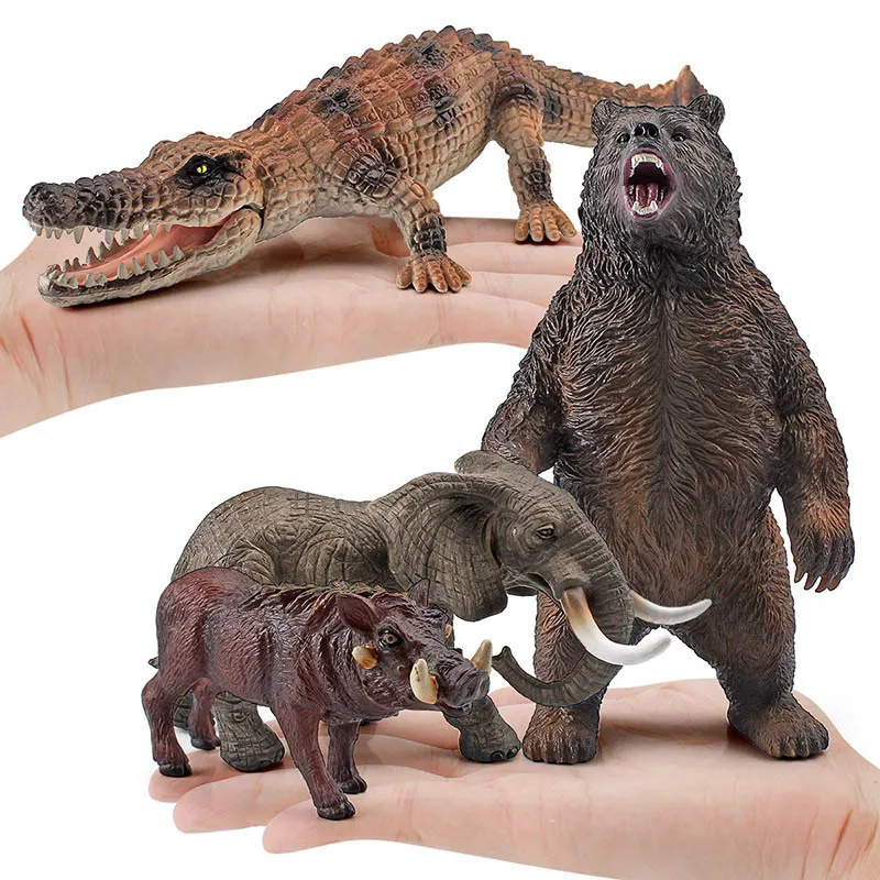 Simulation African Wildlife Kangaroo Elephant Buffalo Tiger Animals Action Figures Wild Boar Bear Hippo Crocodile Figurine Toys