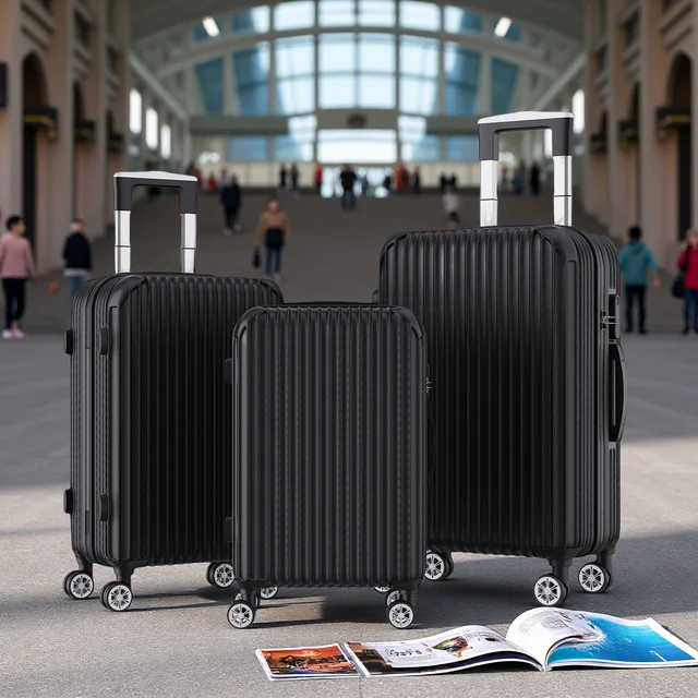 Ensemble de bagages Comanlai 3 pièces, valise rigide en ABS, chariot à main léger avec roulettes 360° °   Roues pivotantes et serrure TSA, noir 1