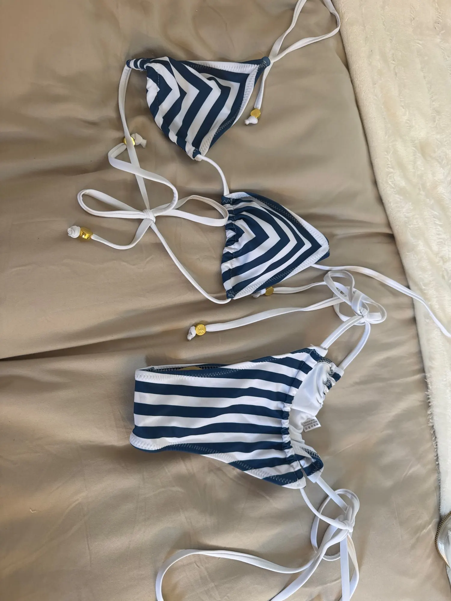 Luxe Striped Triangle Bikini Set - Wire-Free Beach Glamour photo review