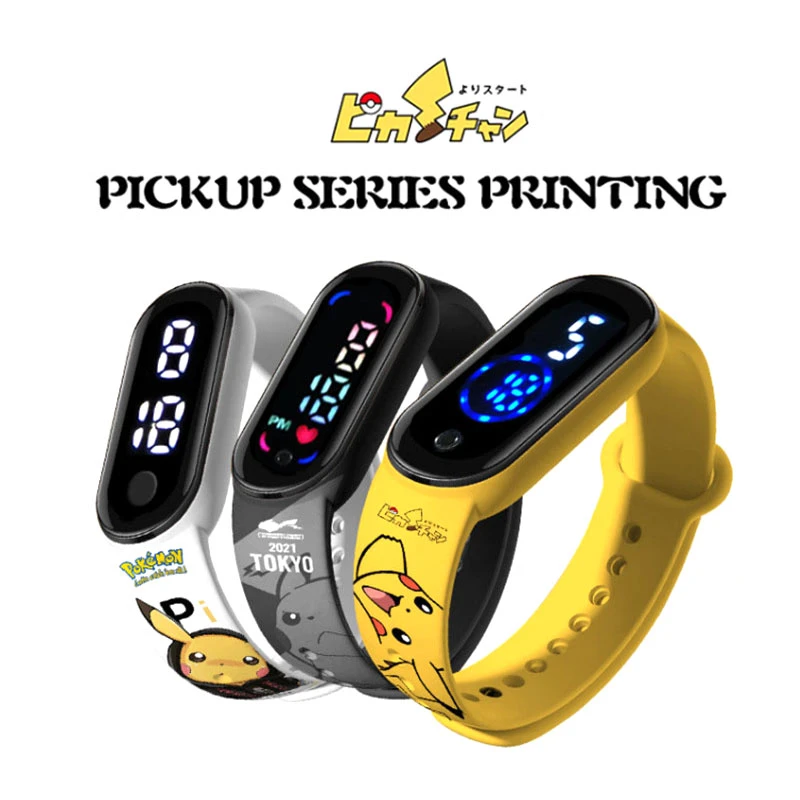 New Pokemon Electronic Watch Anime Figures Pikachu Cartoon Digital Waterproof LED Clock Kawaii Sport Wristband Bracelet Kid Gift hulk toys