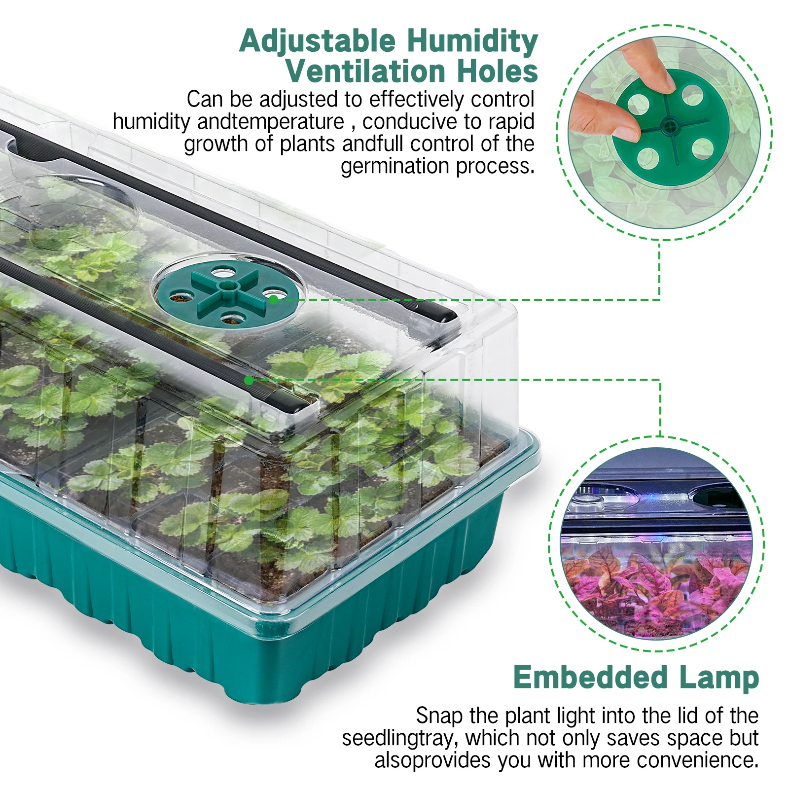 Seed starter tray with grow light, 36-cell seed germination kit, with humidity dome,and adjustable three-color lighting. 4