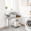 39in Stainless Steel Utility Sink, Outdoor Sink Station with Cabinet 5