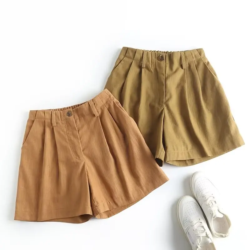 Maxdutti Fashion Office Lady Bermuda Vintage Shorts Women Loose Shorts Indie Folk Casual Linen  For 2023 Summer