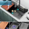 Nano Black Flying Rain Drop In Stainless Steel Watefall Kitchen Sink Single Bowl with Pull Down Faucet Se 6