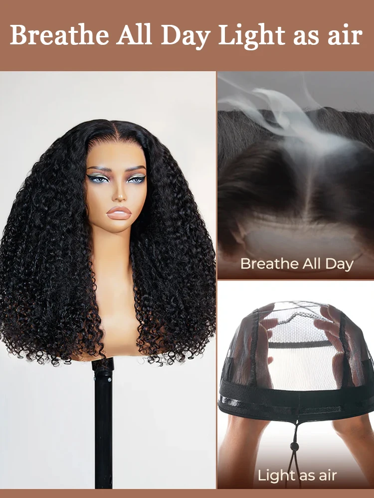 Parrucca 13x6 senza colla in veri capelli umani, ricci profondi, per donna, pre-strappata, con nodi sbiancati, capelli a onda profonda, pronta da indossare, densità 250% - immagine 2