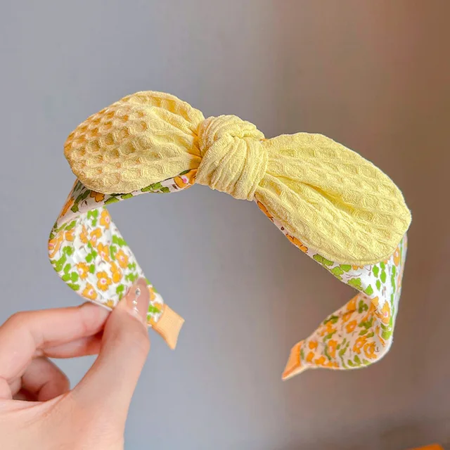 Summer Korean Style Rabbit Ears & Bowknot Headband Cute Fabric Wide Band Hair Hoop for Girls - Adorable Kids Accessory for Daily 2