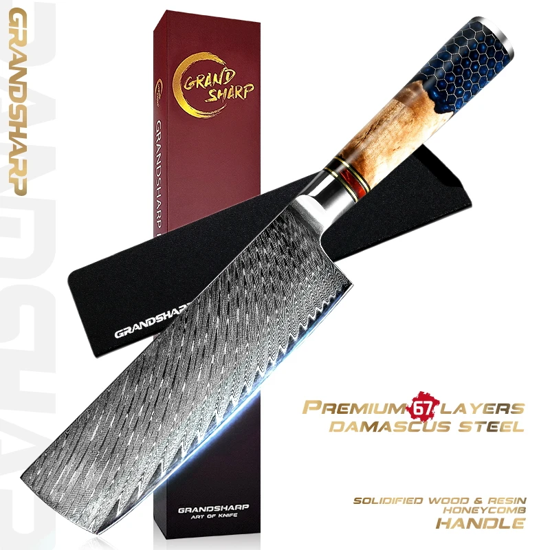 

Grandsharp Professional Kitchen Knife Japanese Nakiri 7 Inch Japanese Damascus Stainless Steel Chef Vegetables Cutting Tool