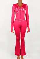 Trendy Y2K Print Two Piece Zip Hoodie and Pants Set for Women