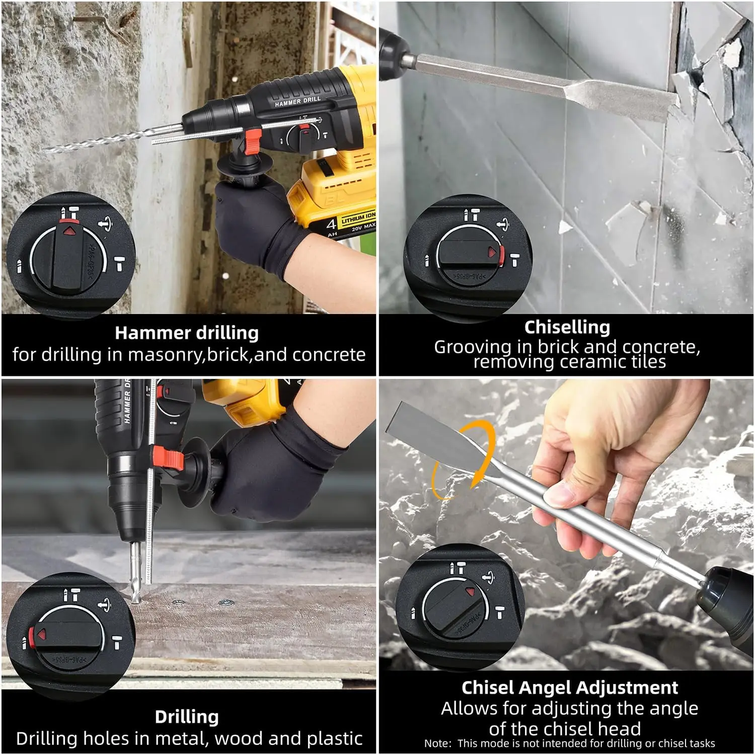 26MM Electric Hammer Drill Brushless Multifunctional Rotary High-Power Cordless Rechargeable Power Tools Fit Dewalt 18V Battery