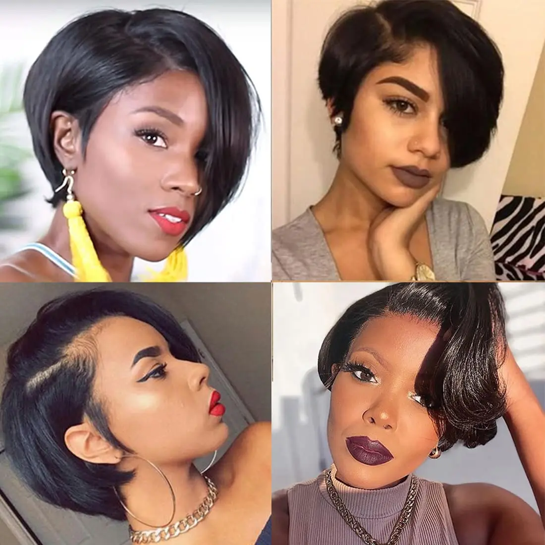 Short Pixie Cut Bob Wigs Lace Front Human Hair Wigs Natural Black Color Brazilian Straight Remy 100% Human Hair wig