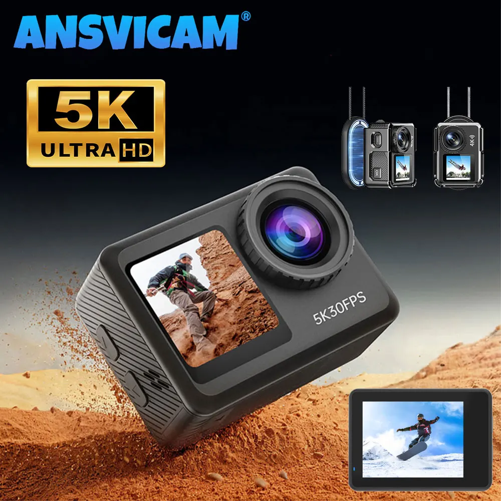ANSVICAM 5K Action 4K60FPS Dual Screen Waterproof 6-Axis EIS Vlog Camera With Magnetic Mount For Bicycles Motorcycles_voghion.com