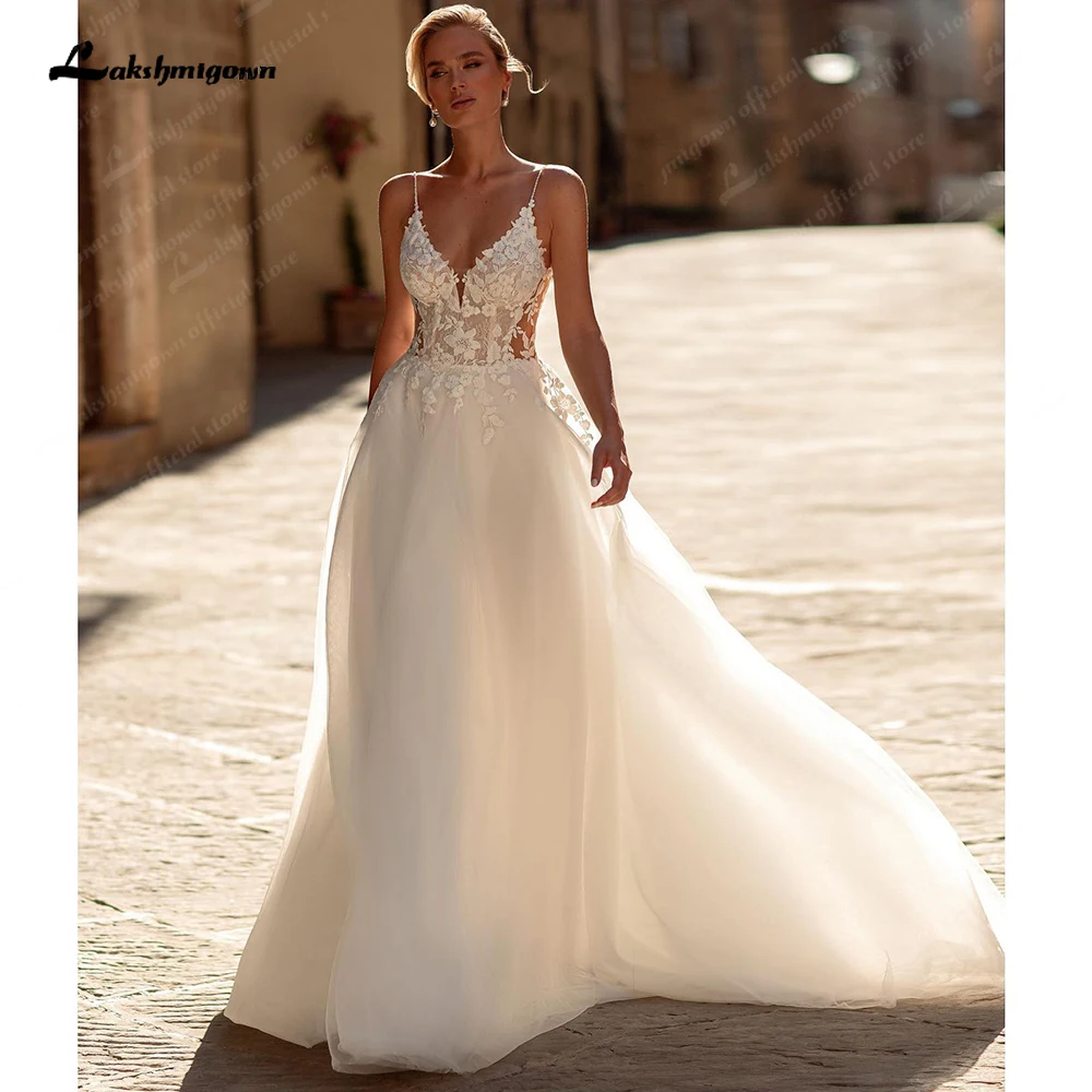 Lakshmigown Bohemain Wedding Dresses Customized Backless Spaghetti Straps For Women Marriage A-LINE Appliques Vestidos De Novia 3