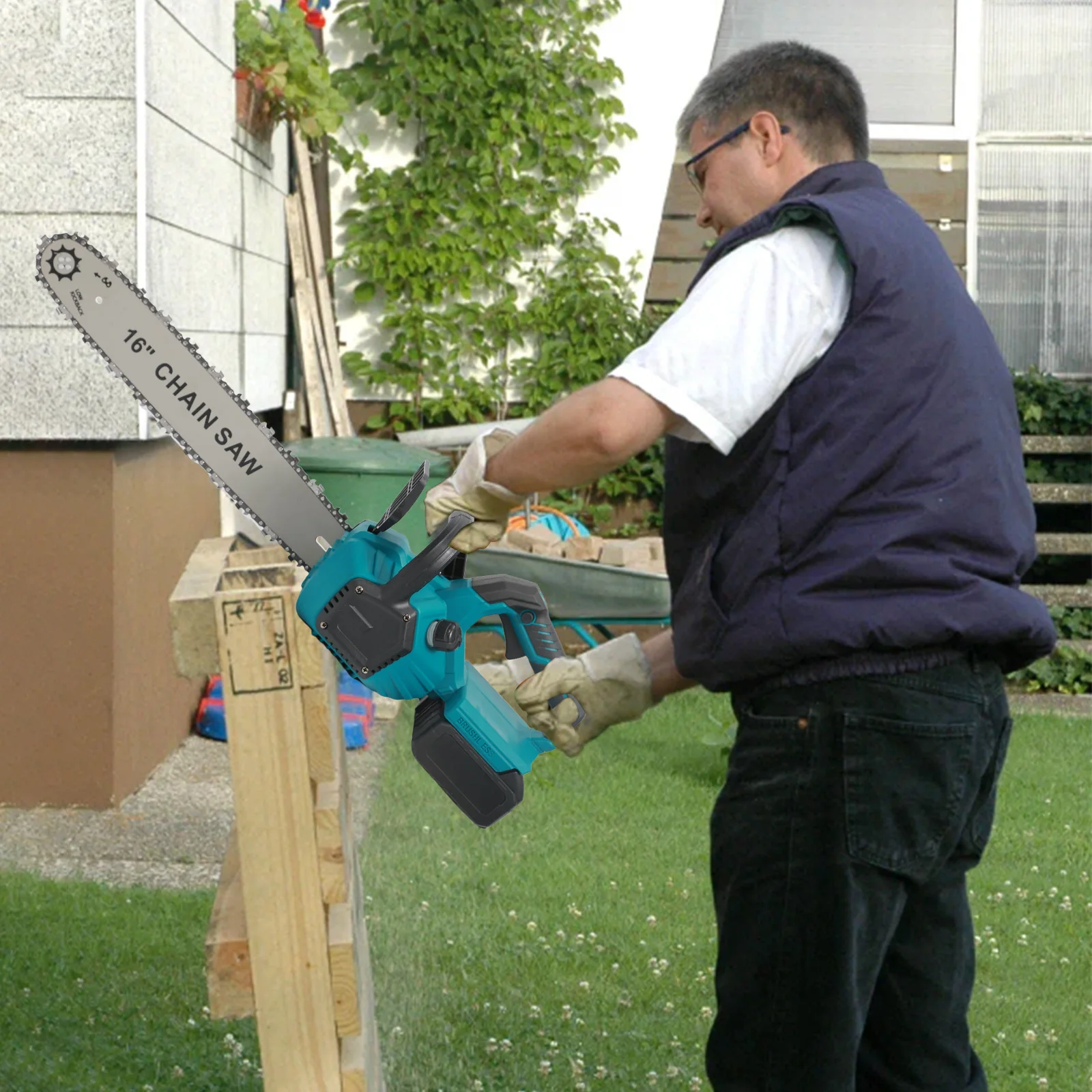 16 Zoll 8000W Bürstenlose Elektrische Kettensäge mit LED und Automatischer Ölschmierung, Kabellose Holzbearbeitungs- und Garten-Kettensäge, Elektrowerkzeug für Makita-Akkus ﻿ – Detail 6