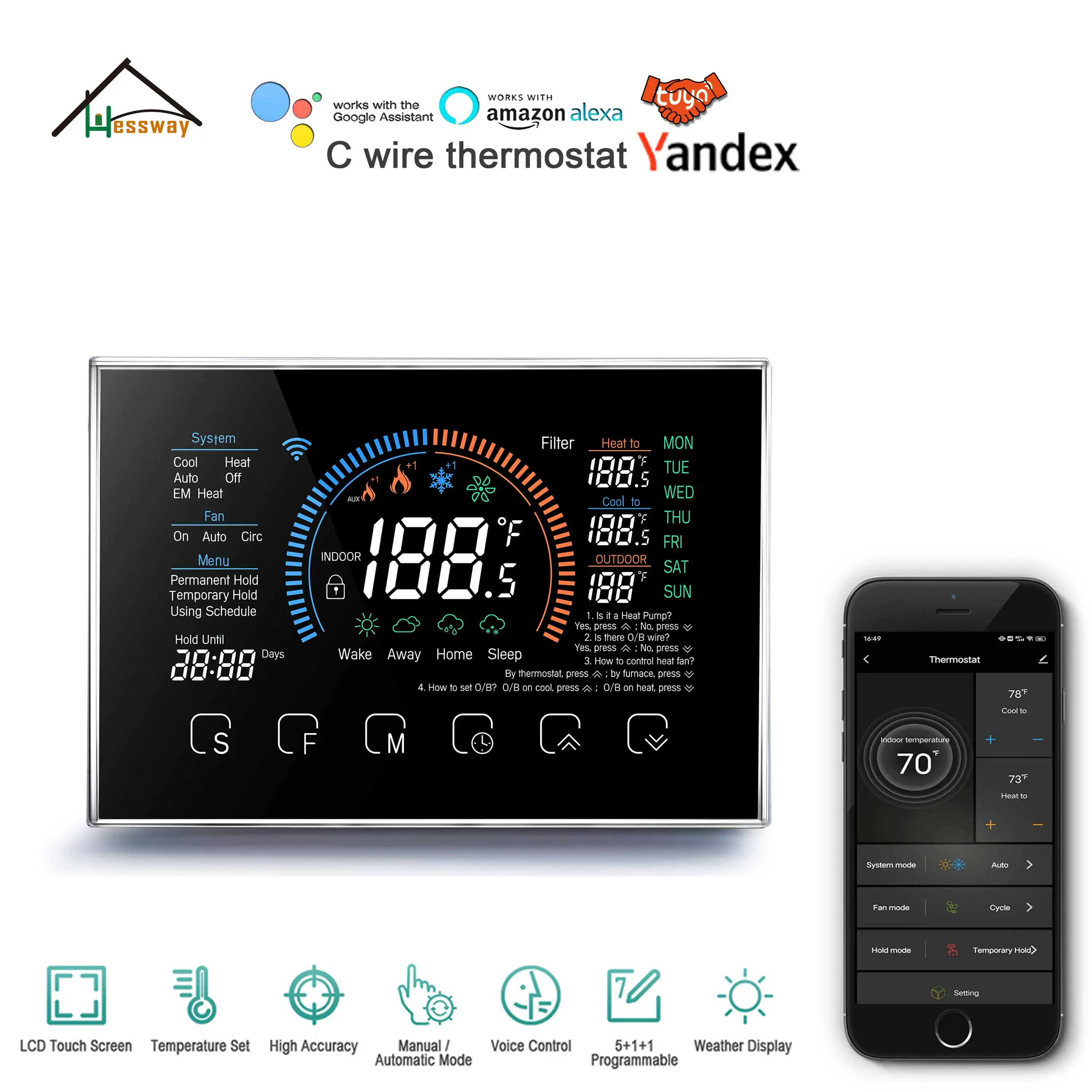 24V C Wiring Thermostat Heat Pump for HVAC System W C G Y R Connect Smart WIFI  Remote Control - AliExpress