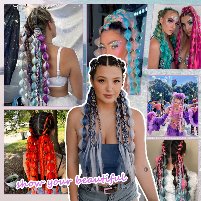 Synthetic 26inch Purple Ponytail Extension with Elastic Hair Tie Corlorful Straight Braiding Ponytail Hairpiece for Women DIY
