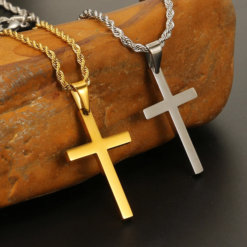 3mm Stainless Steel Cross Pendant Necklace for Men Women Wist Rope Chain Necklace Chokers Party Jewelry Vintage Gift