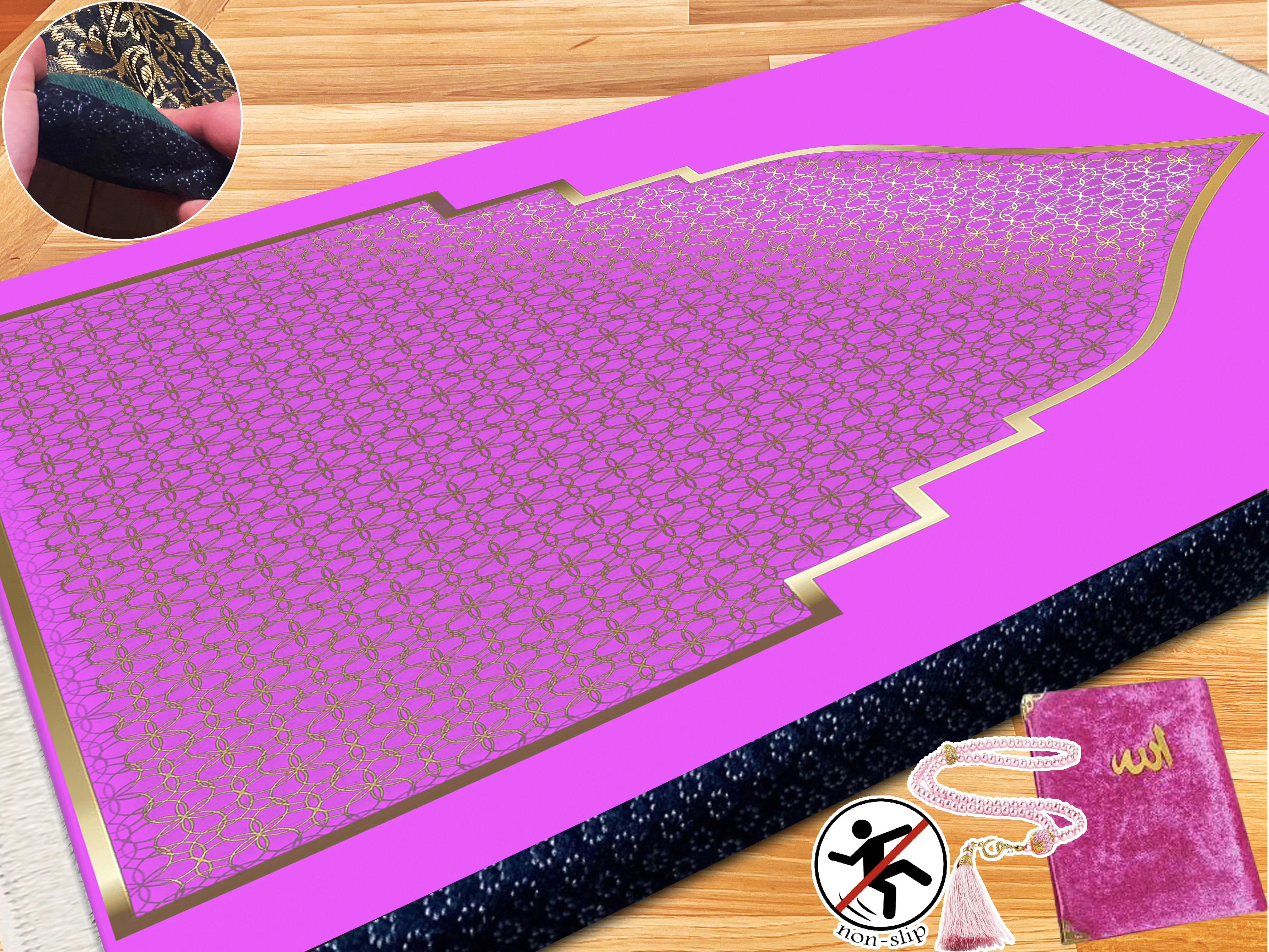 

Очень толстый мягкий турецкий розовый золотистый молитвенный коврик, роскошный Yaseen, Мягкий Молитвенный Коврик, ковер с жемчугом, съемный подарочный набор