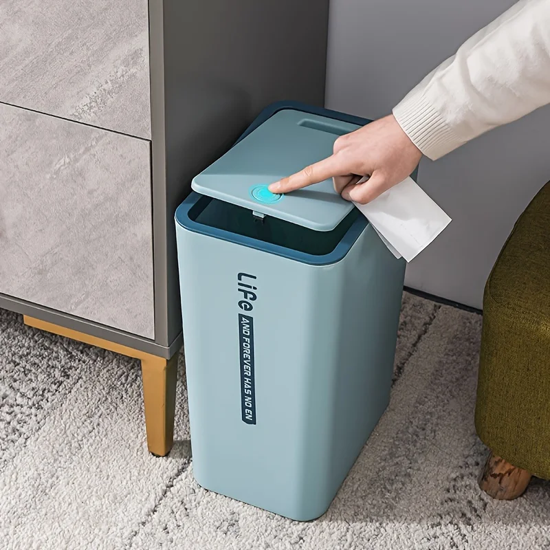 뚜껑이 있는 플라스틱 프레스 타입 쓰레기통, 총알 커버, 욕실, 거실, 침실용 쓰레기통, 가정용 필수 용품, 1 개 