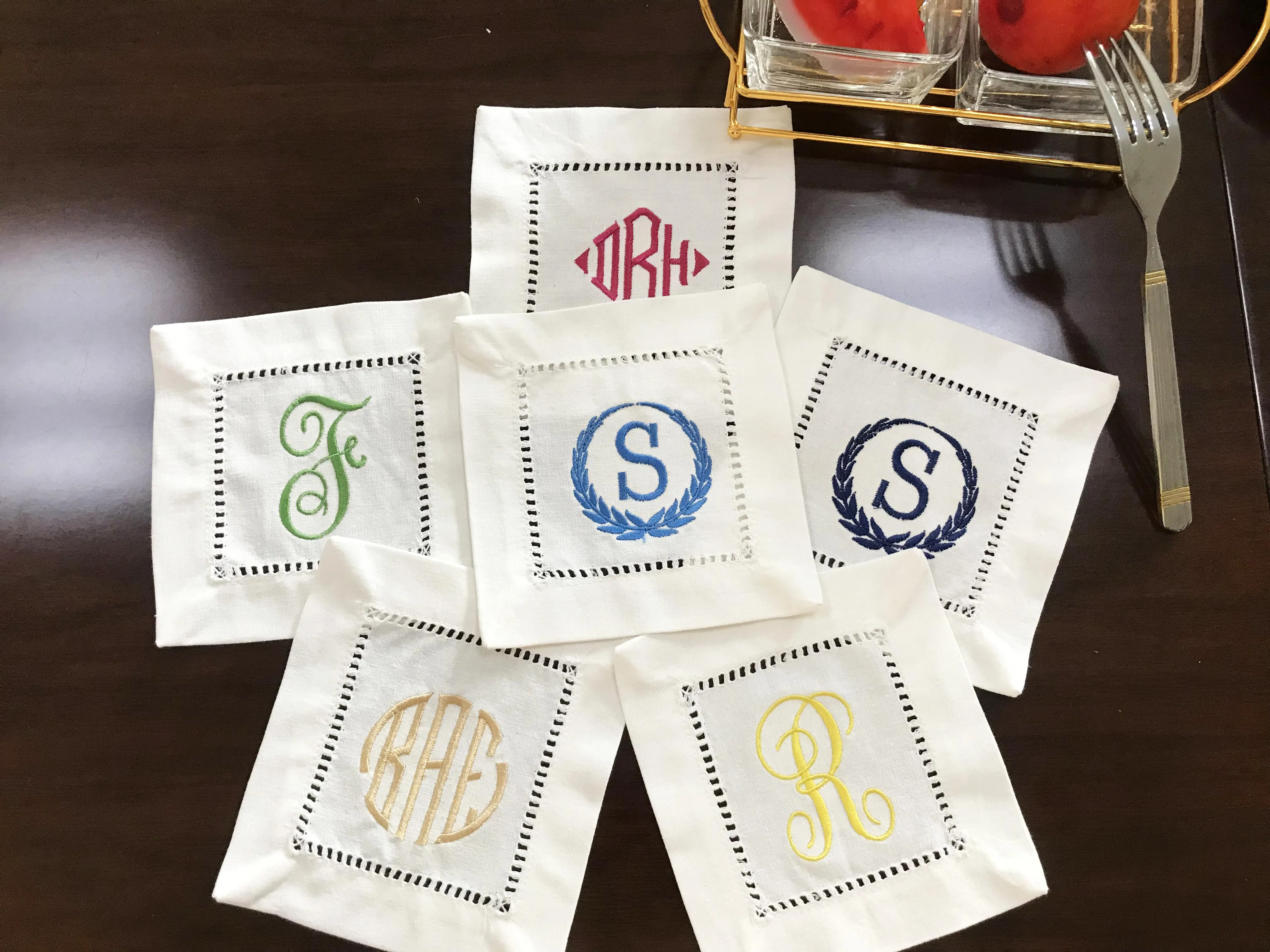 Victorian Monogram Embroidered Cocktail Napkin Hemstitch Napkin Napkin Personalized Wedding Table Decoration paper napkins,cotton napkins,linen napkins,satin napkins,polyester napkins,disposable paper napkins