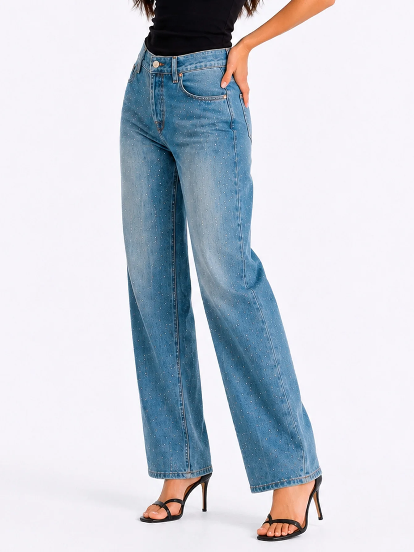 Pantalones Vaqueros para mujer Jeans casuales para mujer con bolsillos, jeans rectos de moda Pantalones vaqueros de piernas anchas para mujeres
