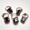 FUWO Hot Sale Black Tourmaline Pendant With Antique Copper Plated Natural Semi Precious Stone Retro Jewelry Wholesale PD376 5Pcs 6