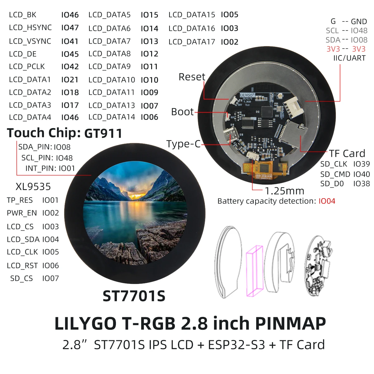 ® T-RGB ESP32-S3 2.8 inch LCD Touch Round Display ST7701S Screen ESP32-S3R8 Deve