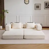 Белый диван-кровать из синели, раскладная гостевая кровать-кабриолет с подушками, 3-местный двухместный диван, модульный диван 3-в-1 для гостиной — изображение 3