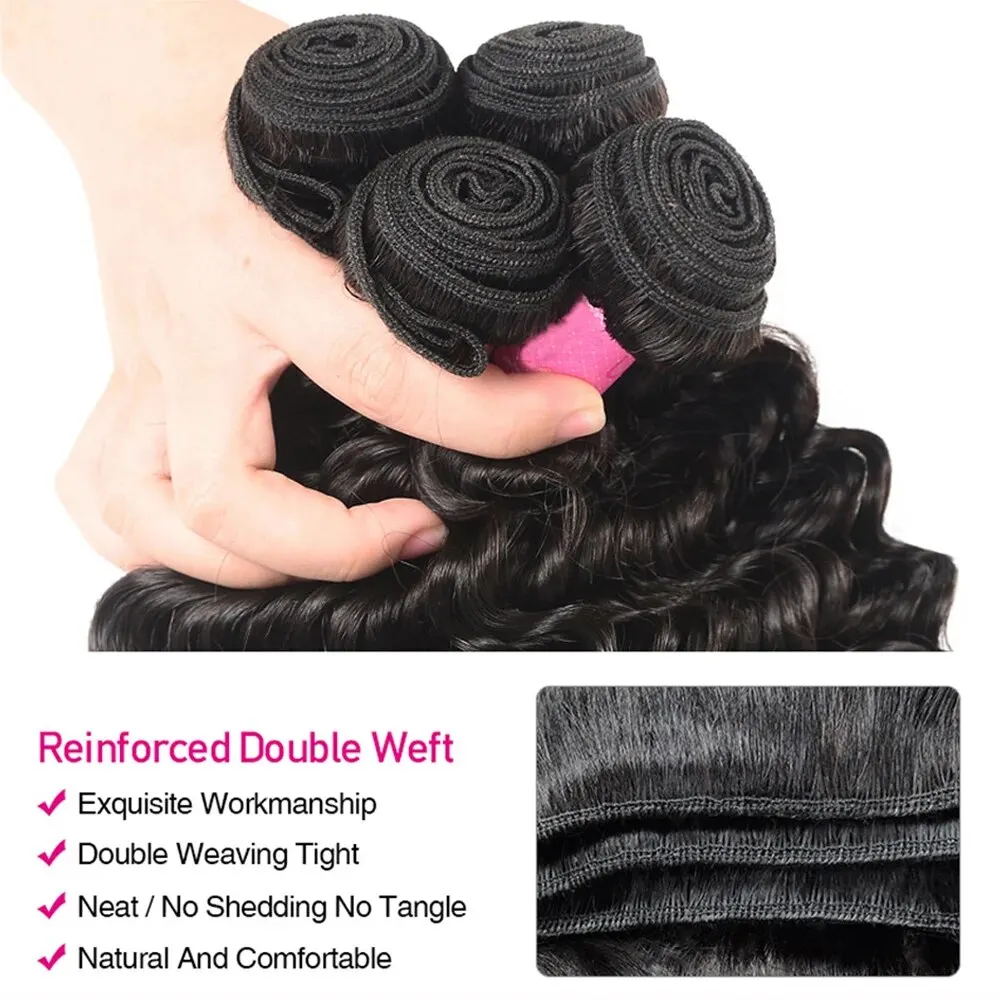 8-28 Inch Deep Wave Human Hair Bundles Double Weft Brazilian Hair Weave Bundles Natural Remy Extension