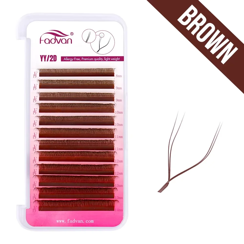 Enhanced Faux Mink Eyelash Extension with Split Tips - 2D/3D Premade Fan, 8-15mm, Black/Brown