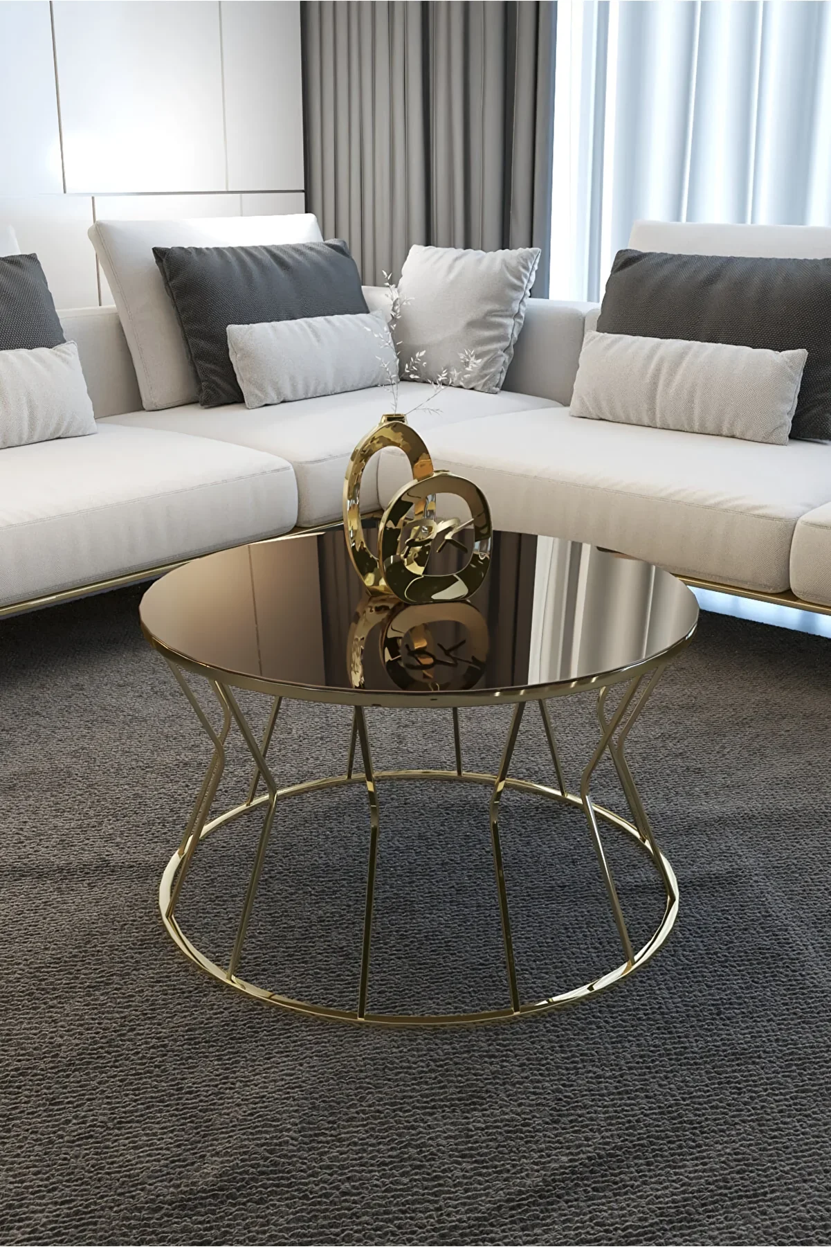 

Modern Gold Metal Legged Tempered Unbreakable Glass Round Center Table Living Room Salon Service Coffee Table Stylish Design