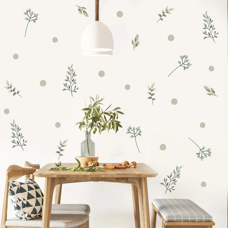 Wall Stickers Vinyl Decal Stickers Children Room Decoration Cartoon Green Leaves Watercolor Vinyl Nursery Wall Decals Print Kids Girls Room Living Room Interior Home Decor Wall sticker