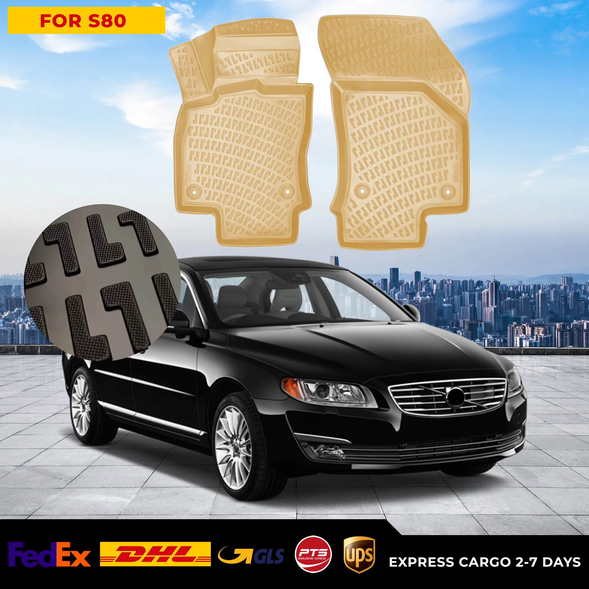

3D Car Floor Liner For Volvo S80 Beige Waterproof Special Foot Pad Fully Surrounded Mat Accessories Rugs Non-slip