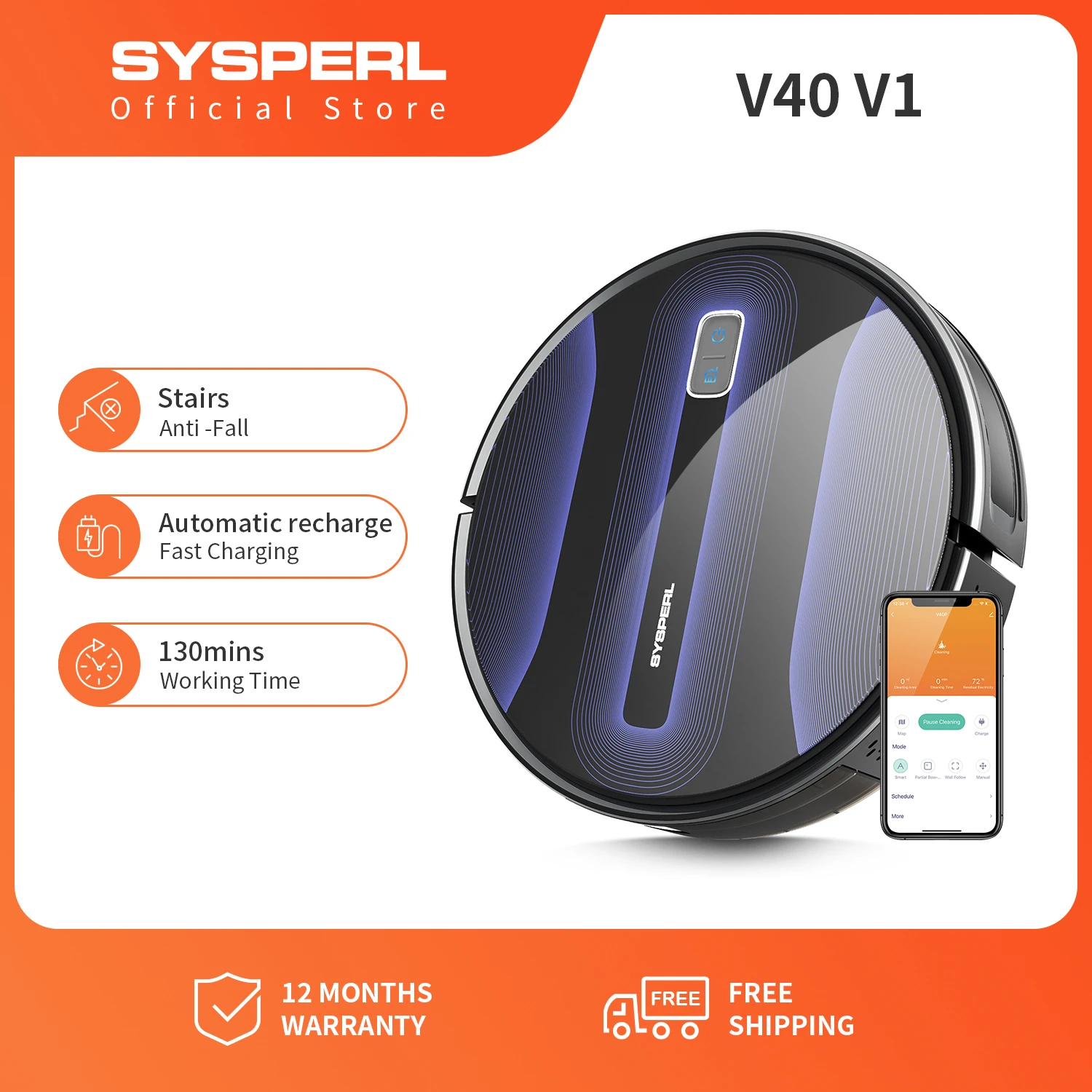 Sysperl V40p Robot Vacuum Cleaner Vacuum Cleaner Automatic Vacuuming