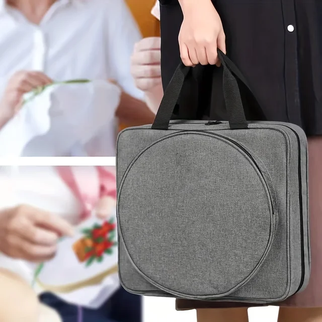 Multiple Pockets Embroidery Project Bag, Square Embroidery Supplies Storage Tote Bag, Portable Craft Carry Case 1