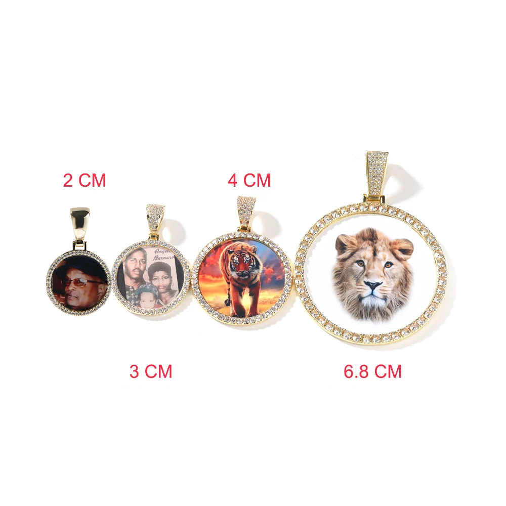 UWIN DIY Medallion Photo Pendant Necklace Large Round Custom Picture Charms Necklace Iced Out CZ Fashion Jewelry for Memory Gift