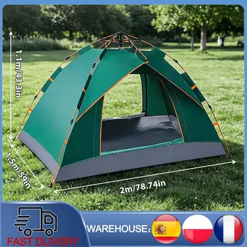 Ruime 2-persoons opklaptent, automatische hydraulische instant-opzet tent voor buiten, lichtgewicht opvouwbare backpacktent voor buitenavonturen, wandelen, picknick, festival met complete accessoires 1