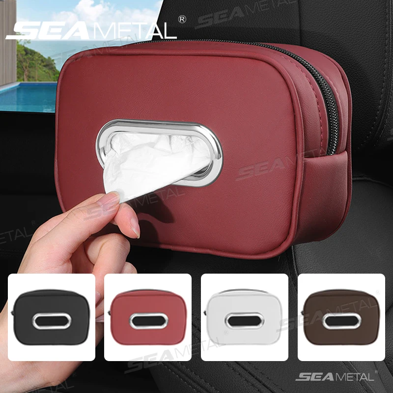Luxury Leatherette Car Tissue Holder Adjustable Zipper Storage Bag