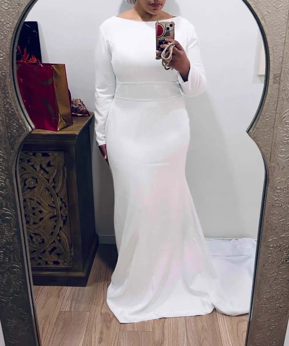 Customized Long Sleeves Muslim Arabic Wedding Dresses Woman Elegant Korea Plus Size Soft Satin Bridal Gowns Vestidos De Novia