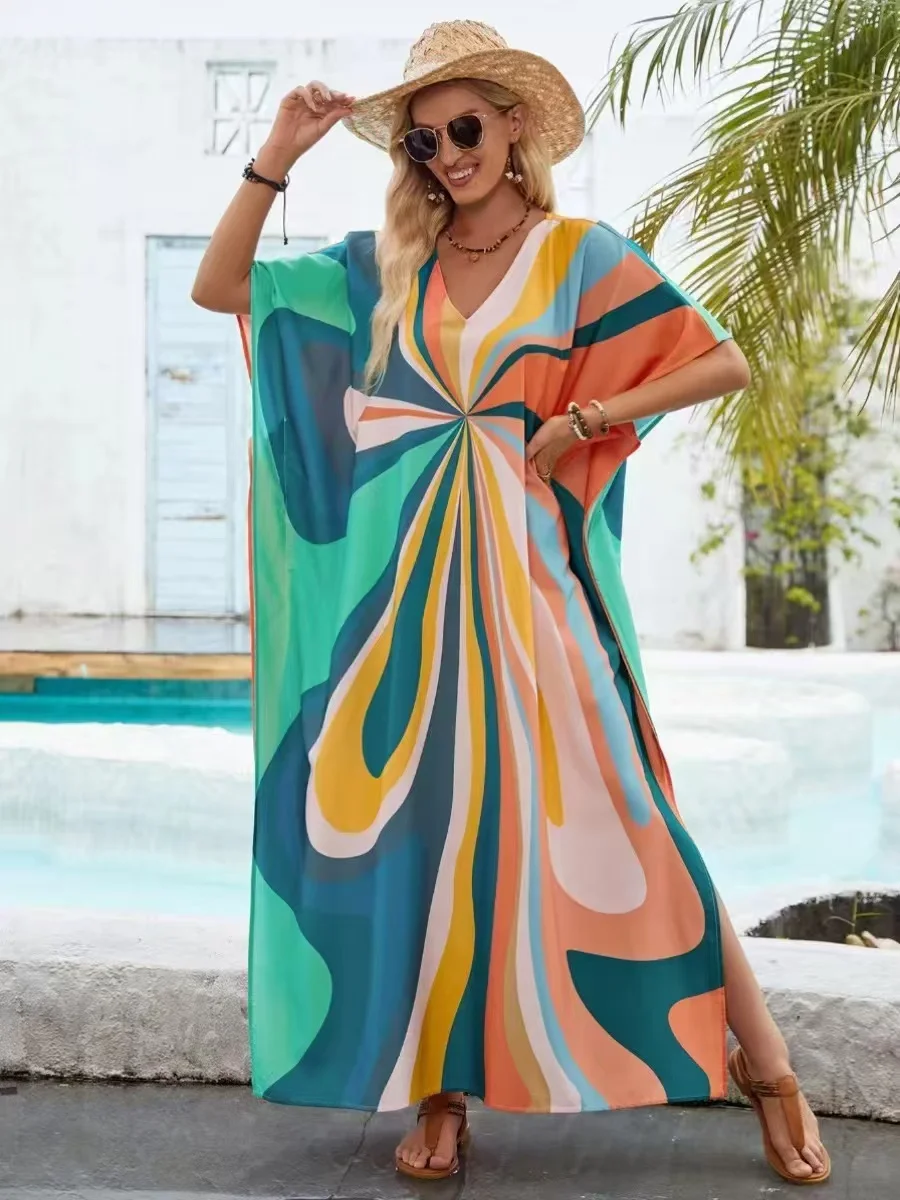Kaftan Dresses for Women with Print, Long Swimsuit Cover up Maxi Beach Dress