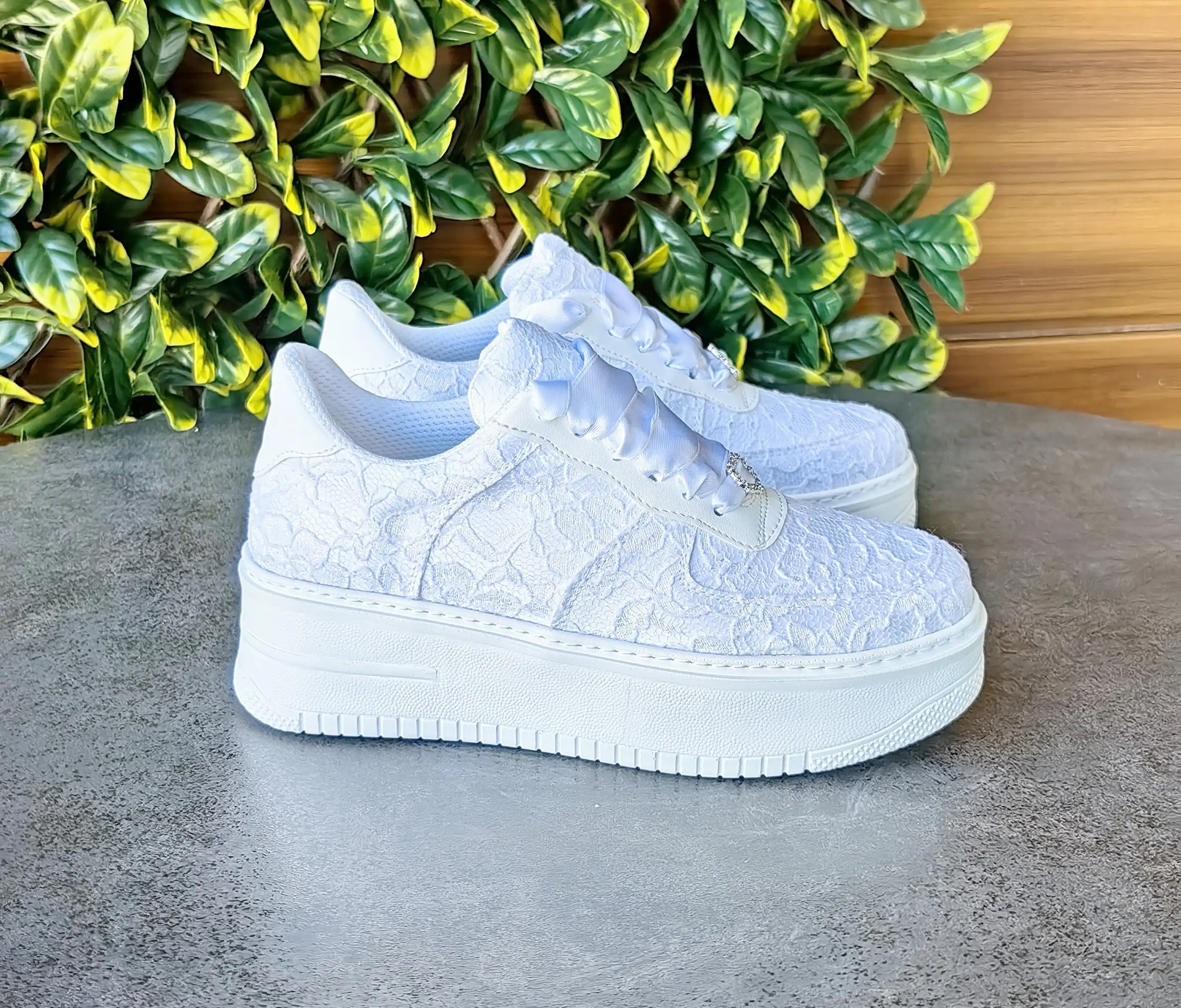 White Satin Floral Lace Bridal Shoes Light sole Lux Quality Reahat Sports Shoes