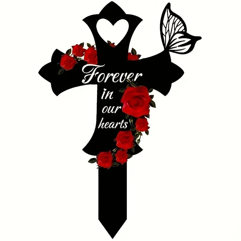 1PC Cross Garden Stake Cemetery Commemorative Cross Stake Black Tomb Cemetery Decoration pet memorial stones Pet Cat and Dog Label